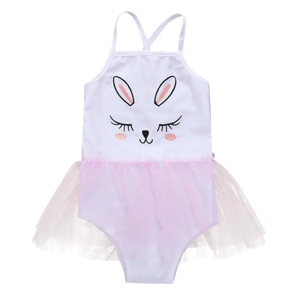 Купальный костюм для маленьких девочек; детский купальник-бикини с вышивкой и рисунком для маленьких девочек; купальный костюм с кроликом на подтяжках; сетчатый Купальник; A1 - Цвет: Pink 18-24 Months