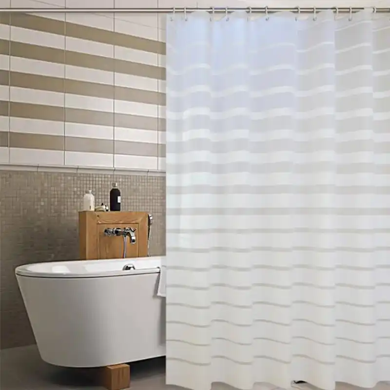 البلاستيك دش الستائر Peva الأبيض مخطط حمام الشاشة للمنزل فندق الحمام قالب مقاوم للماء دليل الستار مع السنانير Shower Curtain Plastic Shower Curtainbath Curtain Aliexpress