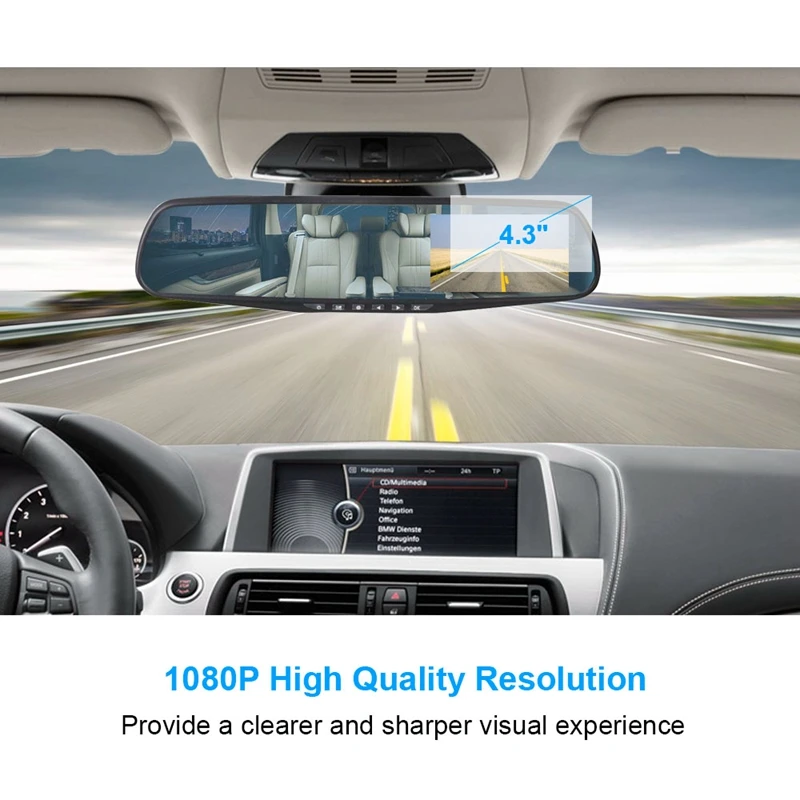 TAVIN Car dvr Full HD 1080P Dash cam 4.3 inch Rearview mirror camera Video Recorder Dual lens Registratory Camcorder autocamera