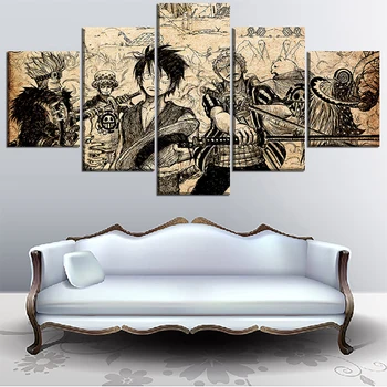 

Wall Art High Quality Canvas Print One Piece Painting 5 Panel Artistic Characters Picture Framework Anime Poster Home Decorative