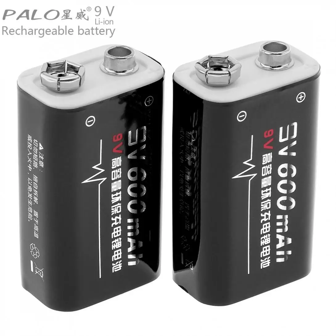 Meilleur 2 pièces 9 V 6F22 600 mAh Li ion batterie rechargeable avec 3A courant de charge pour Multimètre microphone sans fil Alarme