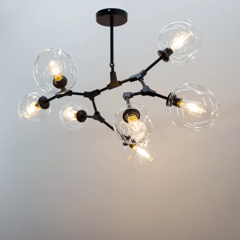 Современные молекулы подвесной светильник люстра блеск led hanglamp черный чердак