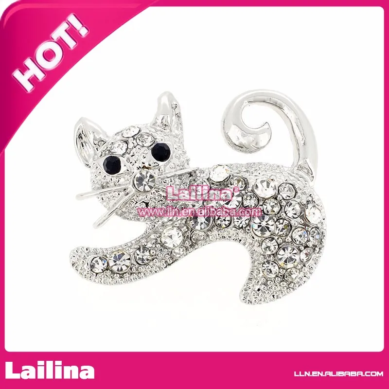 Broche de Cristal Animal Atacado Sliver-tom Loverly Gato Strass 2 Cheap Broches