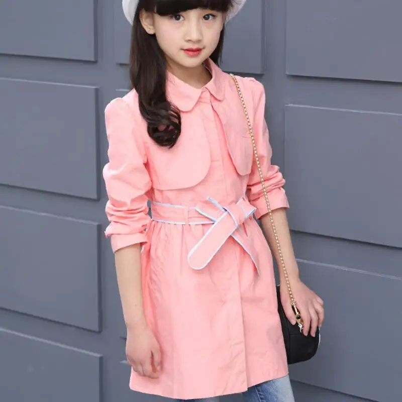 Модный осенний плащ высокого качества для девочек-подростков детская одежда хлопковая куртка для маленьких девочек верхняя одежда с поясом JW2552