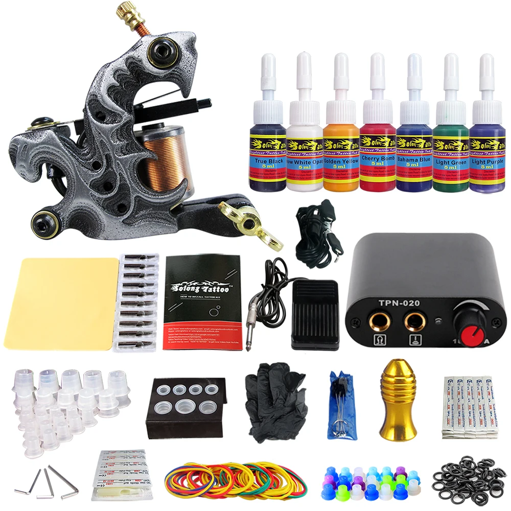 

Stigma Tattoo New Beginner 1 Professional Machine Gun Tattoo Kit 7 color ink set TK105-57