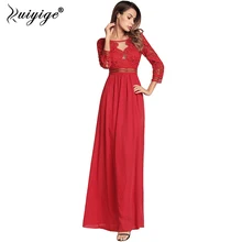 Ruiyige 2018 Mulheres Oco Out Backless Maxi Vestido de Renda Patchwork Chiffon Sexy Vestidos de Festa Túnica Elegante Revestimento Longo Vestidos