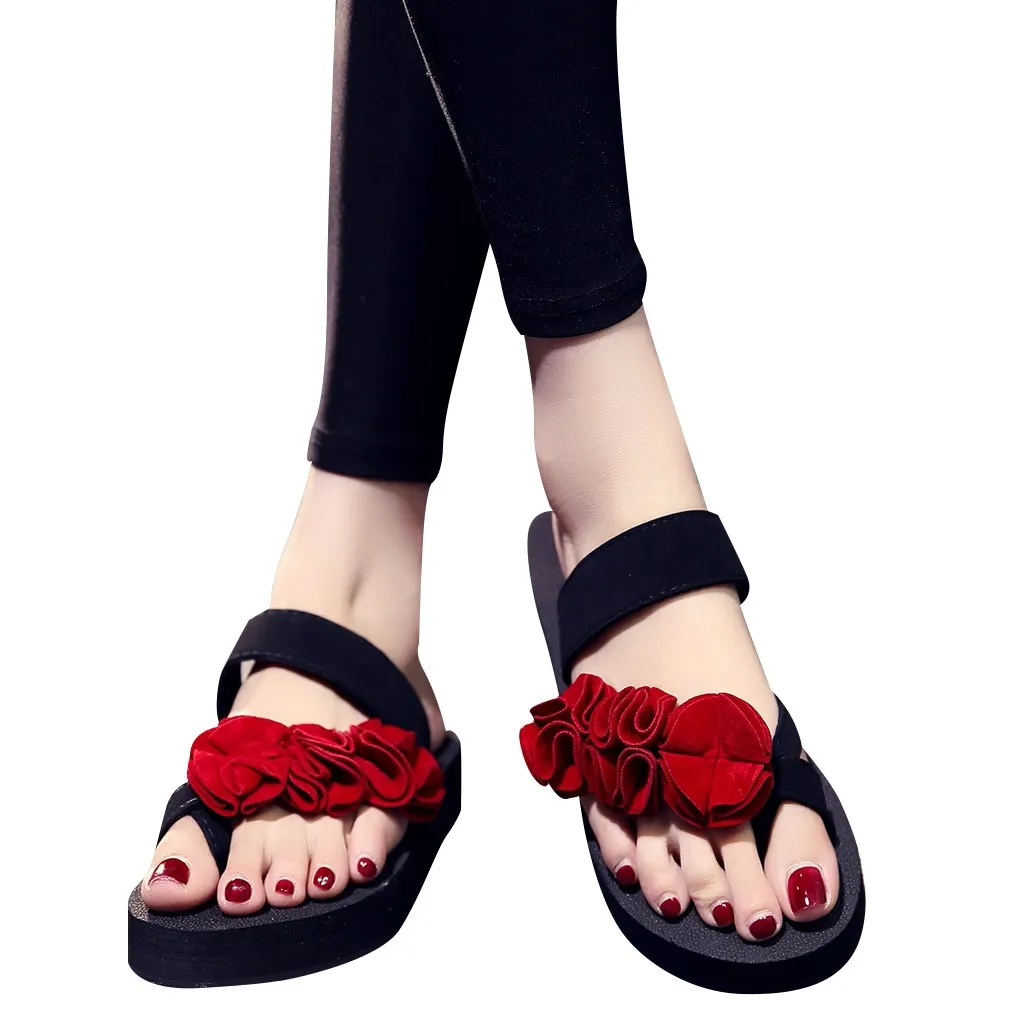 

Fashion Beach Flip Flops Women Slip-on Open Toe Flower Wedges Color Slipper Shoes Ladies Home Slippers Chaussures Femme 2020