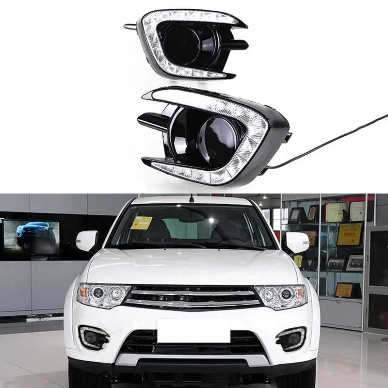

2Pcs/Set Car Styling Daytime Running Lights Fog Lamp DRL LED Turning Light ABS Chrome For Mitsubishi Pajero Sport 2013 2014 2015