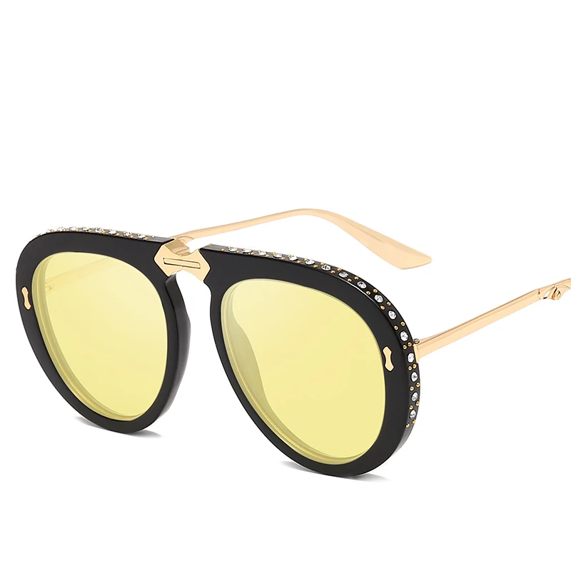 2019 New Fashion Folding Portable Style Pilot Sunglasses Women Diamond Decoration Fold Brand Design Sun Glasses Oculos De Sol