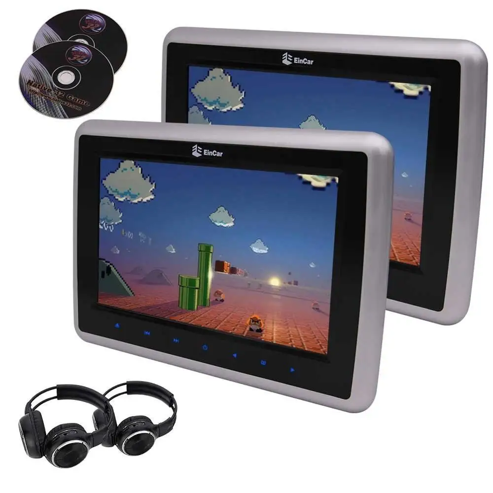 Dual Screen Car Headrest DVD Player with Twin IR Headphones 10.1 Inch