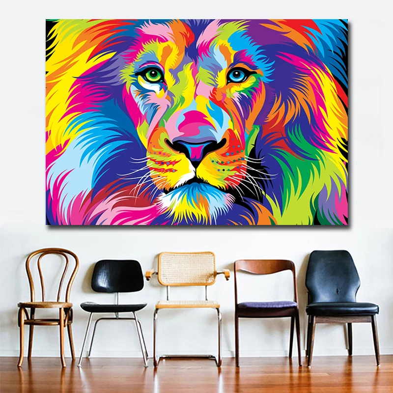 Large Size Abstract Colorful HD Print Canvas Lion Animal Oil Paintings Modern Wall Art Posters For Living Room Home Decor