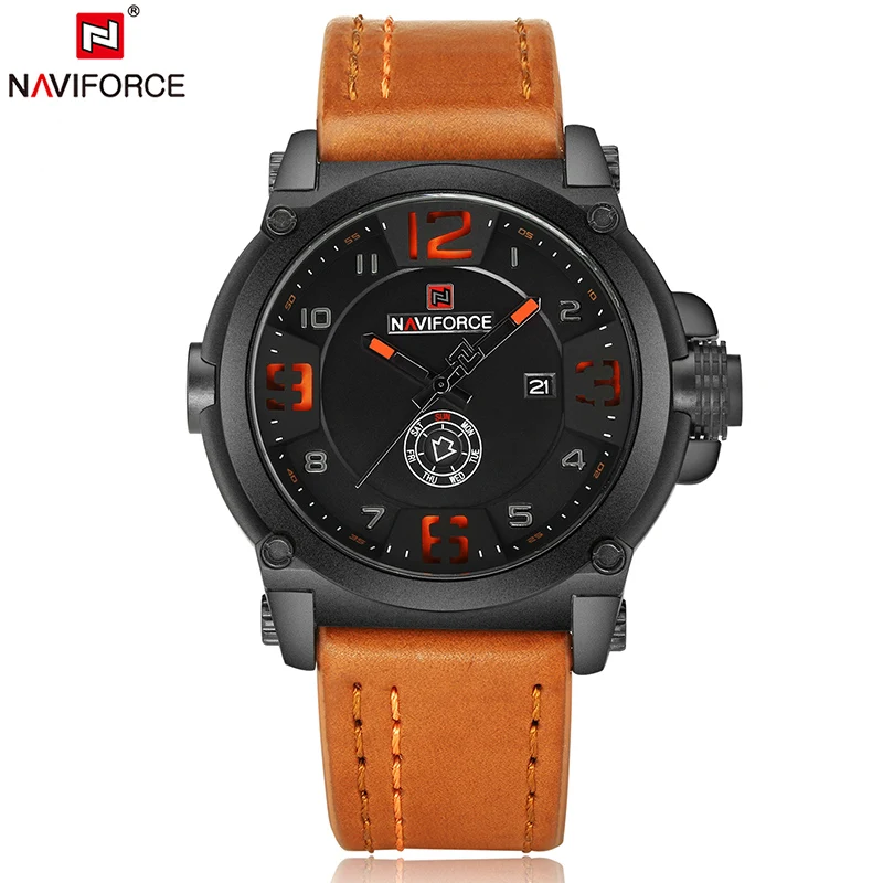 NAVIFORCE Relogio Masculino Militar кожаные часы мужские 2018 ударопрочные военные спортивные для