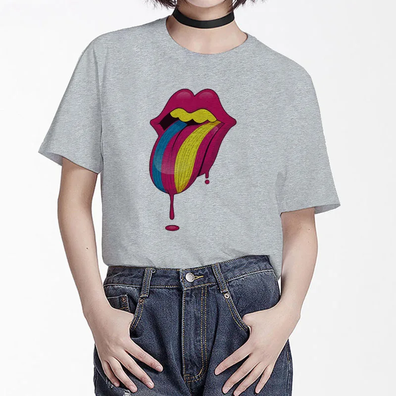 

BGtomato New design Big tongue t shirt funny tshirt colorful rainbow tongue t shirt women fashion women clothes 2019
