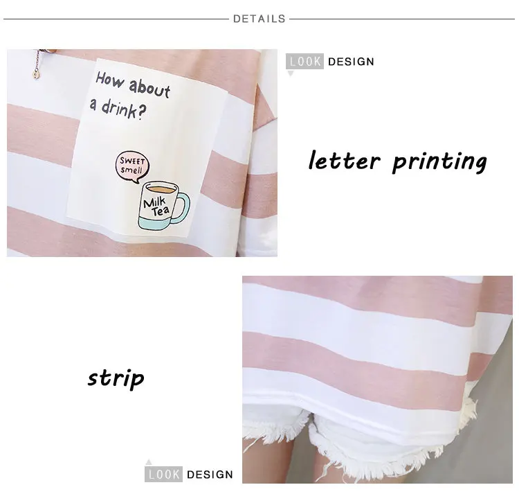 New 2018 Fashion Candy Colors Striped T-shirt Women Summer Short Sleeve Tshirts Ladies T-shirts Letter Print Camiseta Mujer (6)