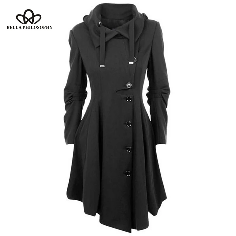Женское однобортное пальто Bella Philosophy длинное с отложным воротником зимняя