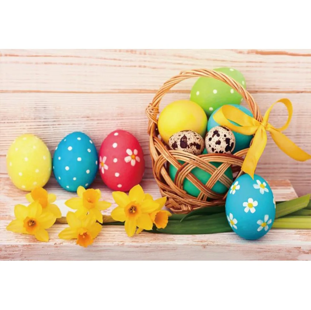 Laeacco Easter Eggs Wooden Board Flowers Baby Children Photography Background Customized Photographic Backdrop For Photo Studio |