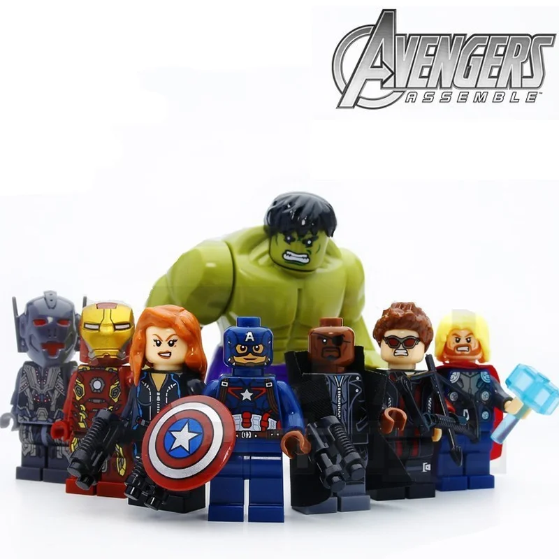 

8pcs/lot Figures The Avengers Hulk Thor Captain Iron-man Black Widow Building Blocks Kit Toys Kids Gifts Compatible With Legoing