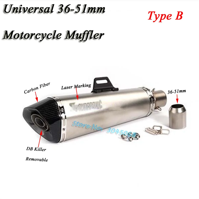 Мотоцикл Универсальный входе 51 мм выхлопной трубы Escape мото глушитель с DB убийца Сталь углерода Алюминий для GSXR600 cbr500 2 отверстия