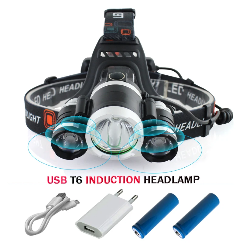IR sensor induction head lights led usb headlamp rechargeable 18650 battery waterproof led head torch lanterna flashlight lamp 