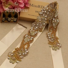 MissRDress стразы свадебный пояс Ручной работы Бусины свадебный пояс золотой Хрустальный пояс лента для невесты платья подружки невесты JK826
