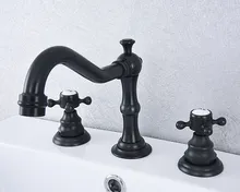 Oil Rubbed Bronze Widespread Bathroom Basin Faucet Dual Handle 3 Holes Basin Mixer Sink Taps Deck Mounted zsf541 deck mounted waterfall spout square oil rubbed bronze red basin bathroom mixer tap three holes dual handles faucet mixer