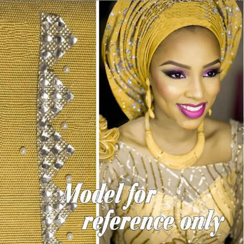 Африканские оптовые продажи ASO OKE gele нигерийский головной убор камни и бусины mutil-цвет длина 8,6 м реальный продукт фото H17060601