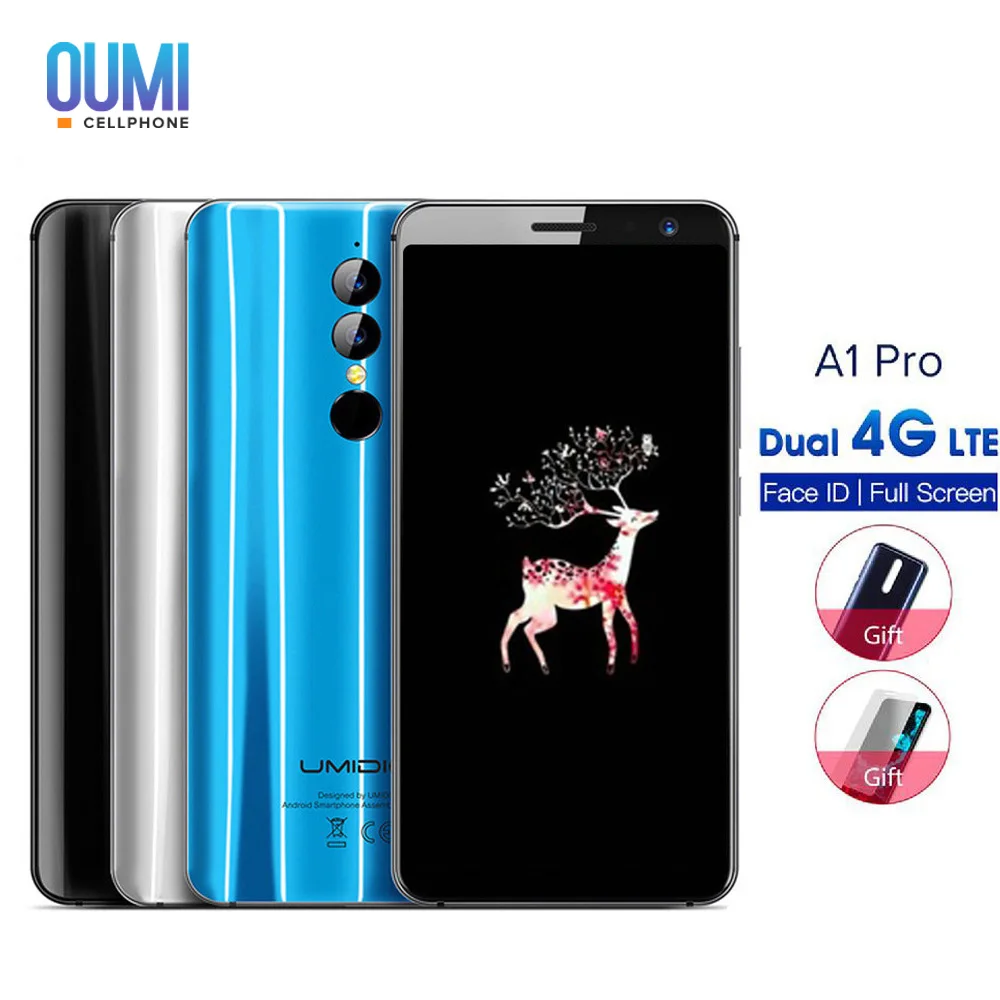 New UMIDIGI A1 Pro 4G Cellphone 18:9 Full Screen Android 8.1 Face ID Dual LTE MTK6739 Quad Core 3GB+16GB Rear Cams Phone | Мобильные
