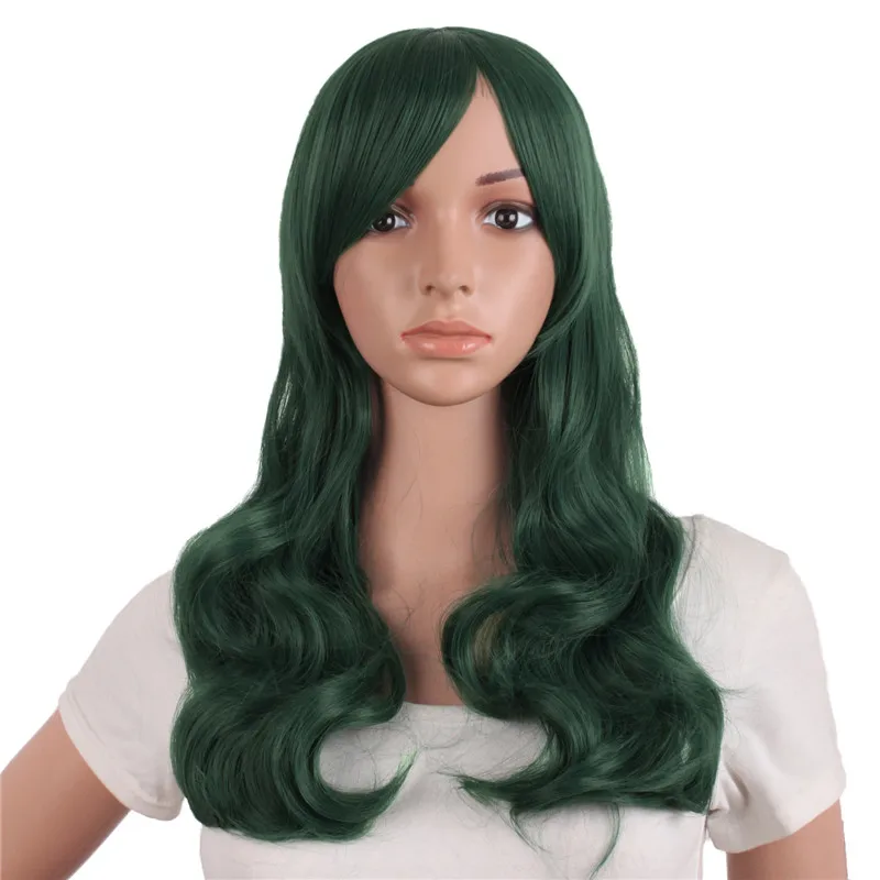 

MapofBeauty Green Grey Long Curly Wigs For Women High Temprature Fiber Fake Hairpieces Ldies' Synthetic Hair Cosplay Wig Peruca