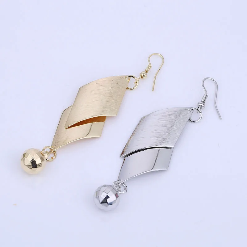 Geometric Long Diamond Dangle Earrings Gold Color and Silver Plated Metal Dangle Ball Earrings Party Jewelry Fashion 2018 Brand (3)