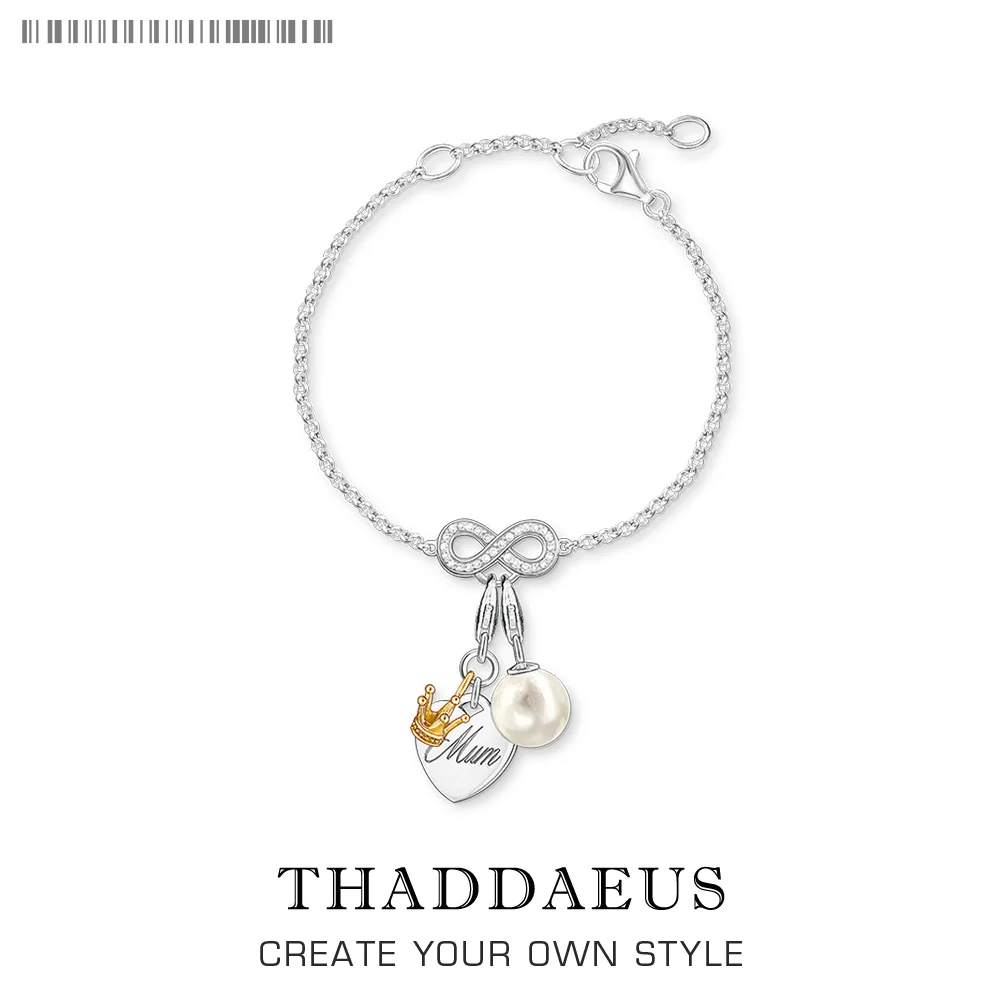 

Mum with Pearl Charm Bracelets Link Chain 925 Sterling Silver Ts Trendy Fashion Club Jewelry Thomas Style Women Mother Gift