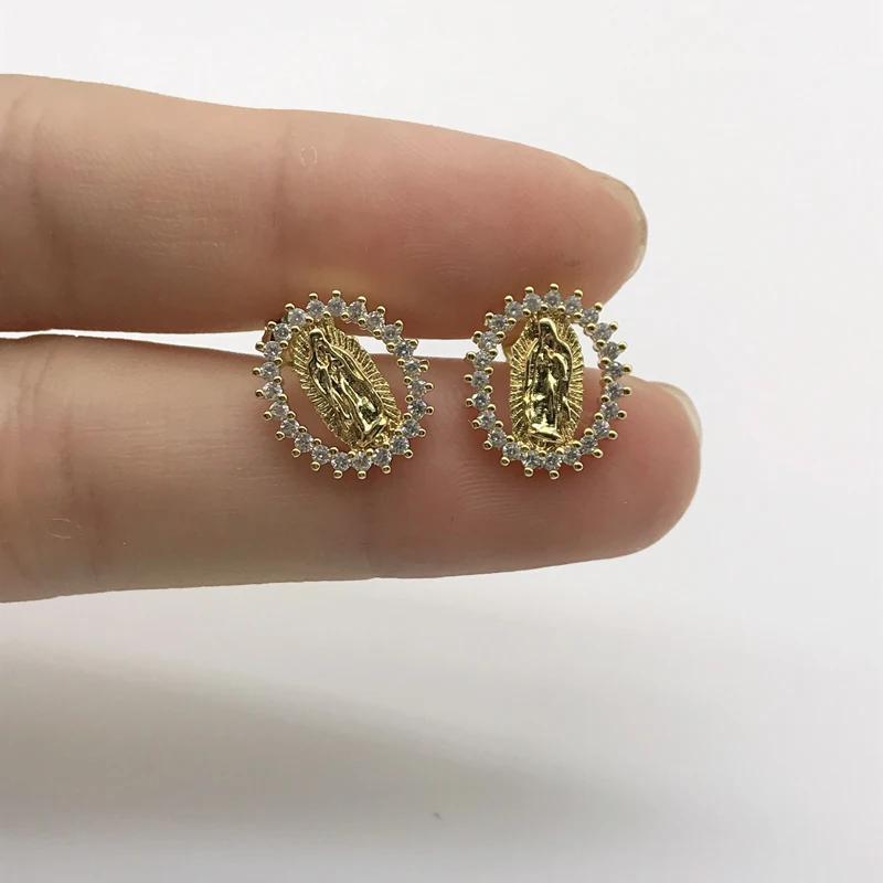 

5pairs/lot Religion Jewelry Guadalupe Mary Virgin Zircon Earrings Fashion Stud Earrings