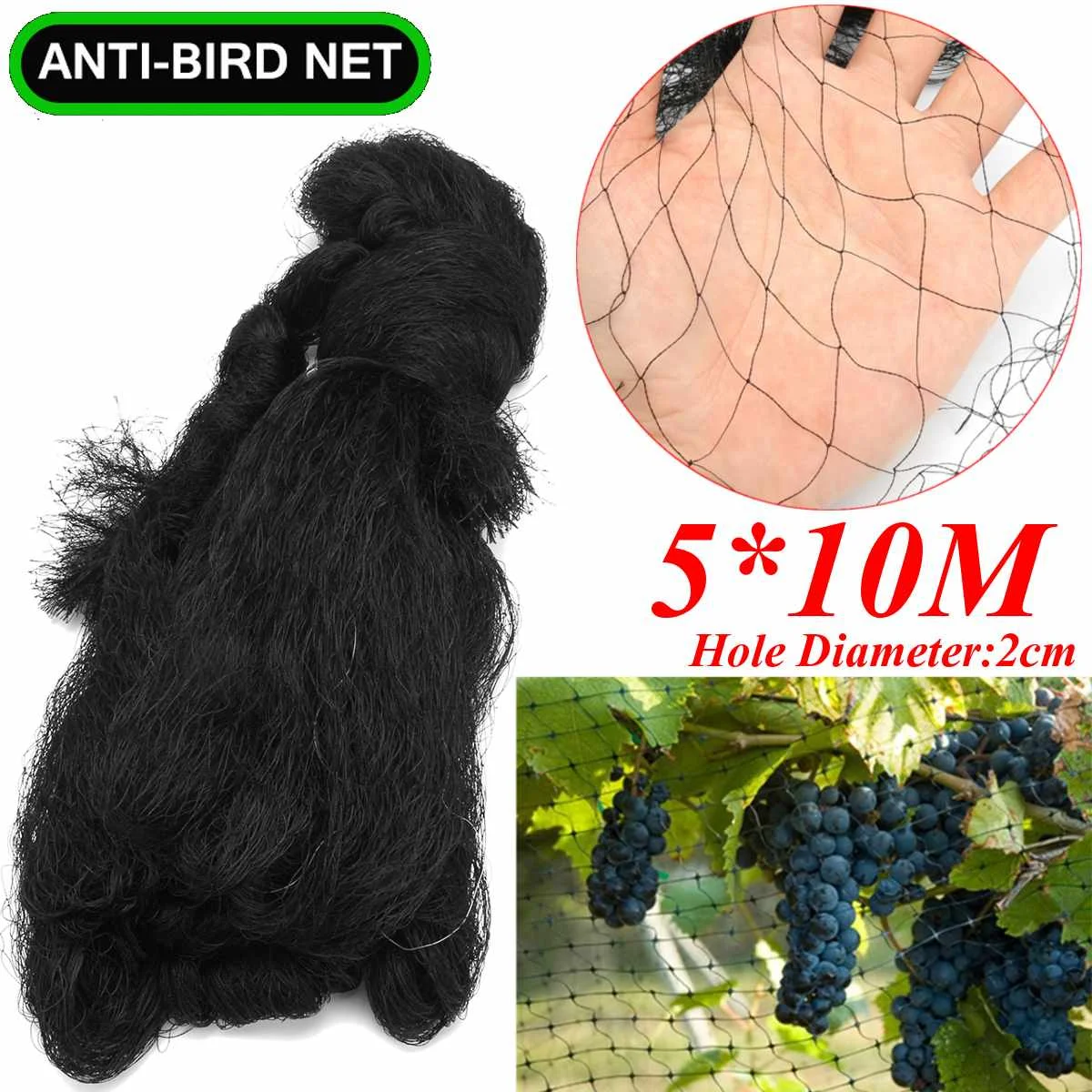 

5*10M Black Extra Strong Anti Bird Netting Garden Allotment Doesn't Tangle and Reusable Lasting Protection Against Birds Dee
