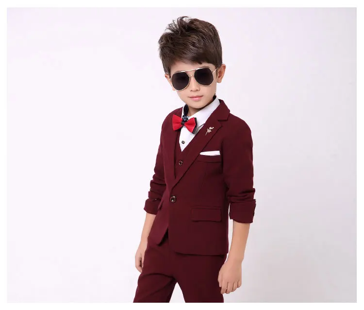 Formal wedding Flowers Boys Suit Blazer Kids Party children Tuxedo jacket Vest Pant 3pcs clothes Children Prom Ceremony Costume