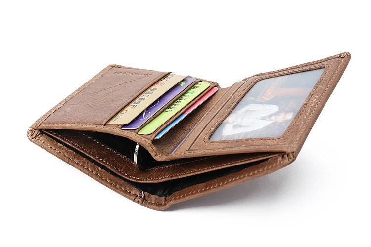 Real Leather Mini Wallets Brown Cow Leather Thin Leather Wallet Card Holder Short Design Fashion Handmade Small purse walet