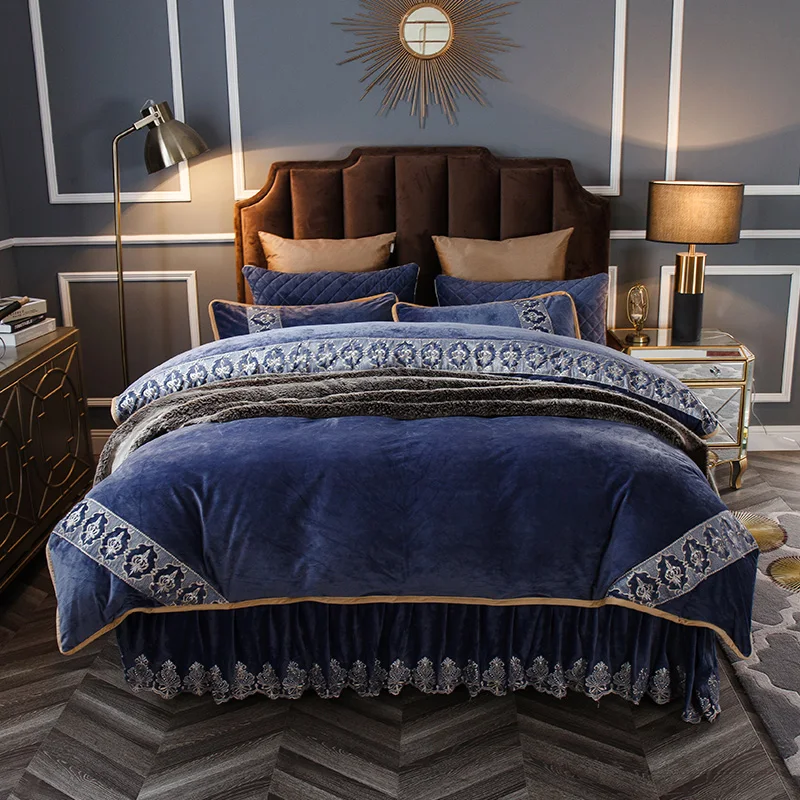 

Thickening and raising embroidery luxuryBedding Set Soft Bedclothes Duvet/Quilt Cover Bed Linen sheet set 4 Pieces Bedding Sets