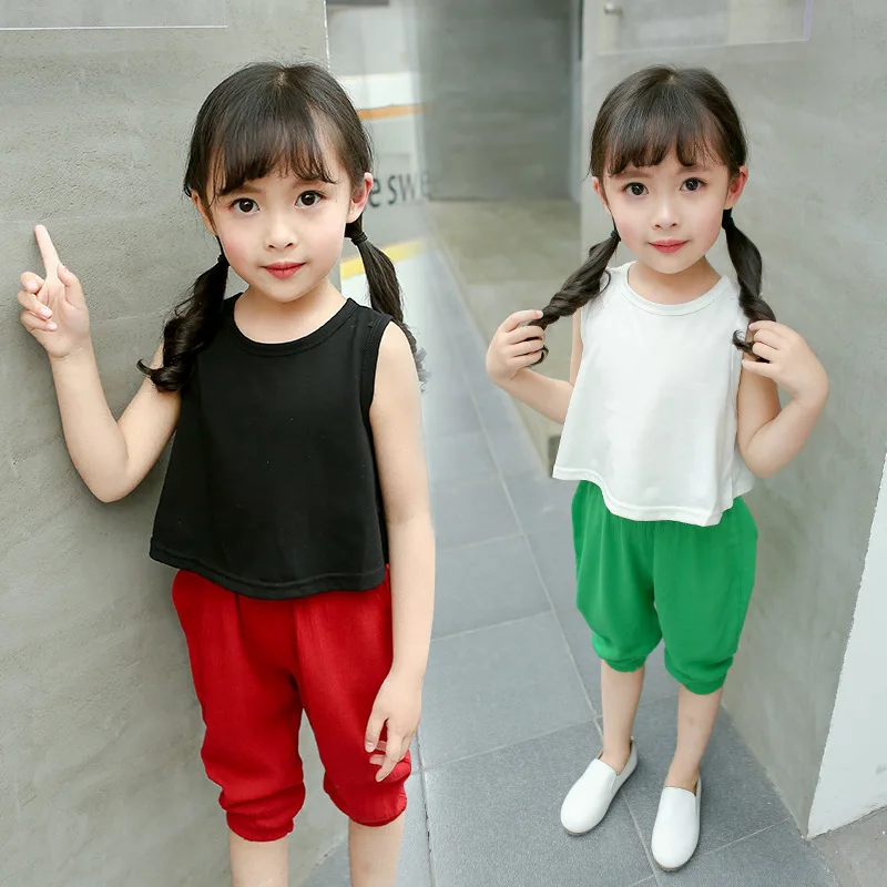 Summer Baby Girls Casual Cotton Sleeveless O neck Vests Shirts Pants