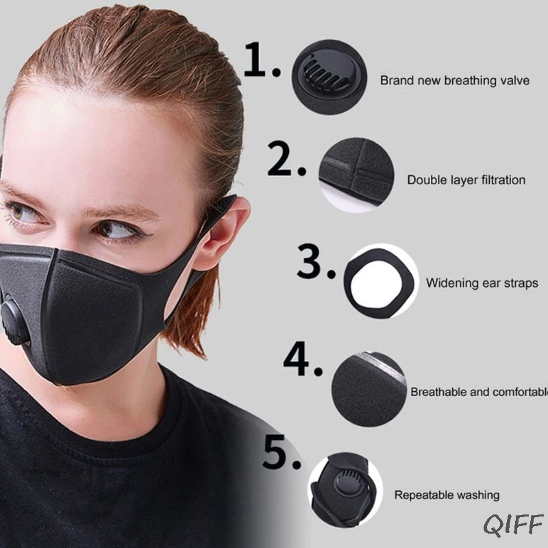 

Unisex Sponge Dustproof PM2.5 Pollution Half Face Mouth Mask With Breath Valve Wide Straps Washable Reusable Muffle Respirator