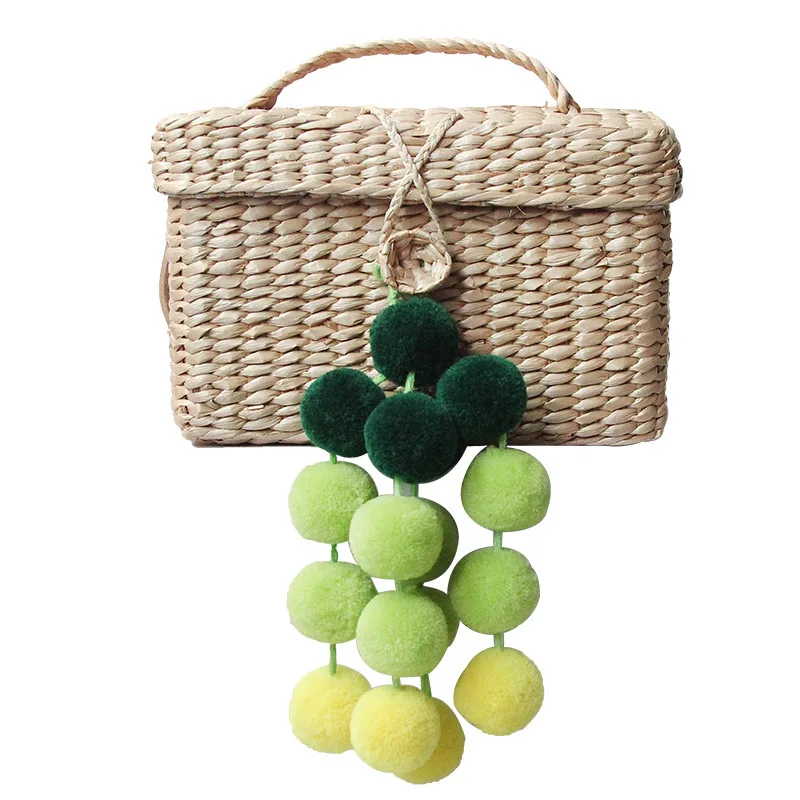 

Straw Purse for Women, Woven Summer Beach Bag with Cute Pompons, Lovely Messenger Bag