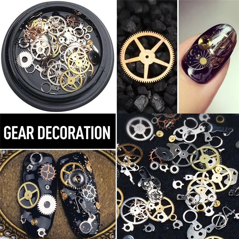 

1 Box Manicure DIY Time Gear Studs Metal Punk Mechanical Wind Watch Parts Accessories Nail Art Jewelry Mixed 3D Metal Frame Stud