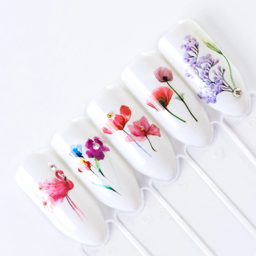 24 Sheets/sets Nail Water Sticker Flower Flamingo Beauty Slider Bloom Colorful Plant Pattern 3D Manicure Sticker TRSTZ683-706-1