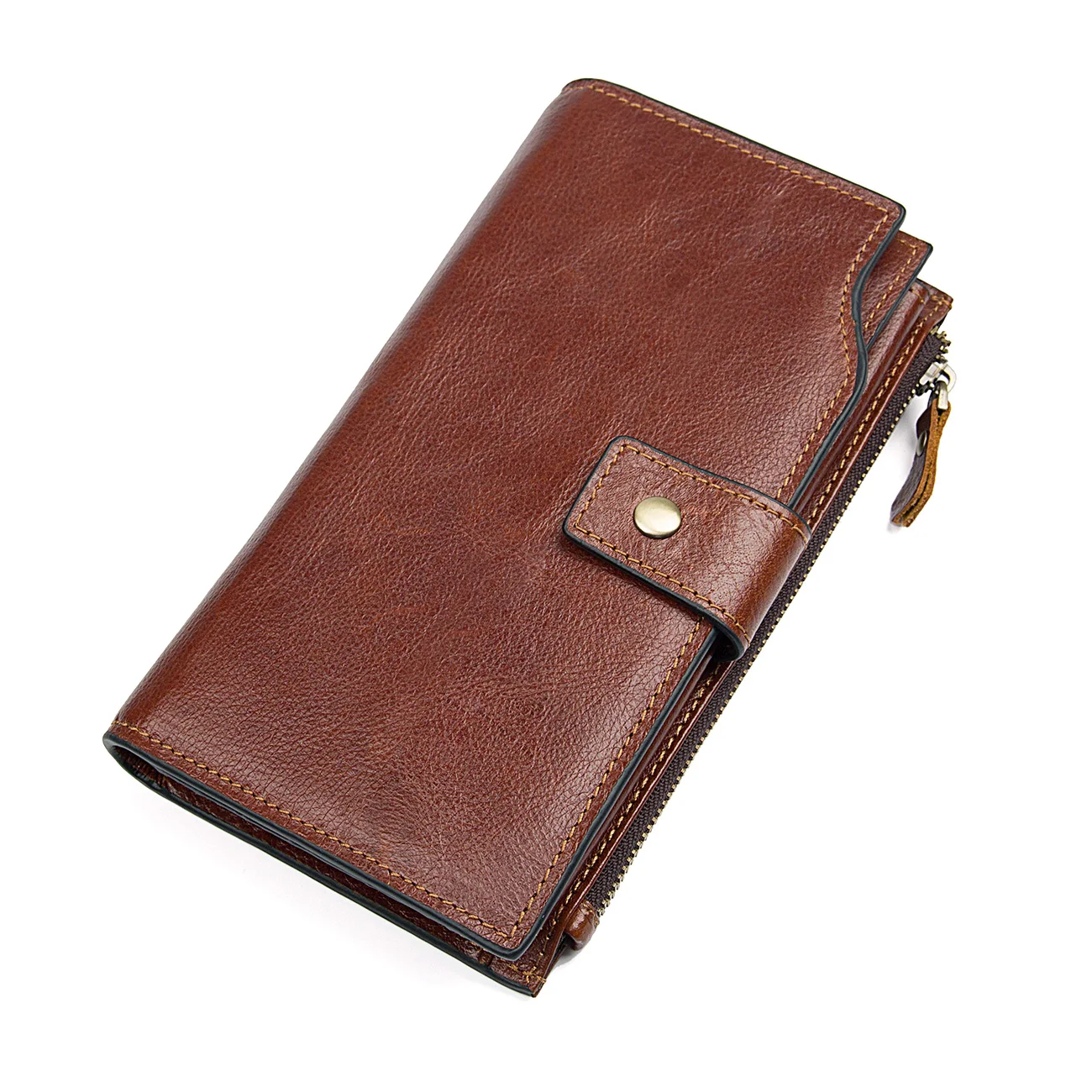

J.M.D Genuine Leather Business Wallet Card Holder Unisex Brown Daily Clutch Bag R-8103X