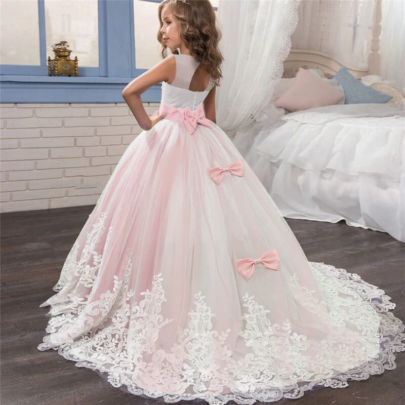 Винтажное платье принцессы кружевная праздничная одежда с цветочным узором для девочек Детские платья с вышивкой для девочек, официальная вечерняя одежда для детей 6, 8, 14 лет