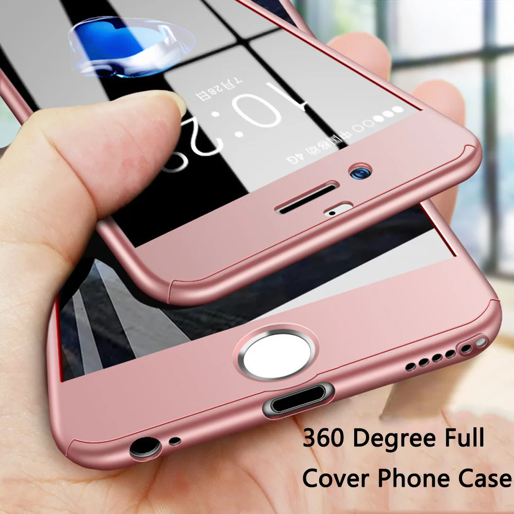 OTAO 360 Full Protective Phone Case For iPhone 8 7 Plus 6 6s 5 5S SE X 10 Cover XR Xs Max Cases With Glass | Мобильные телефоны и