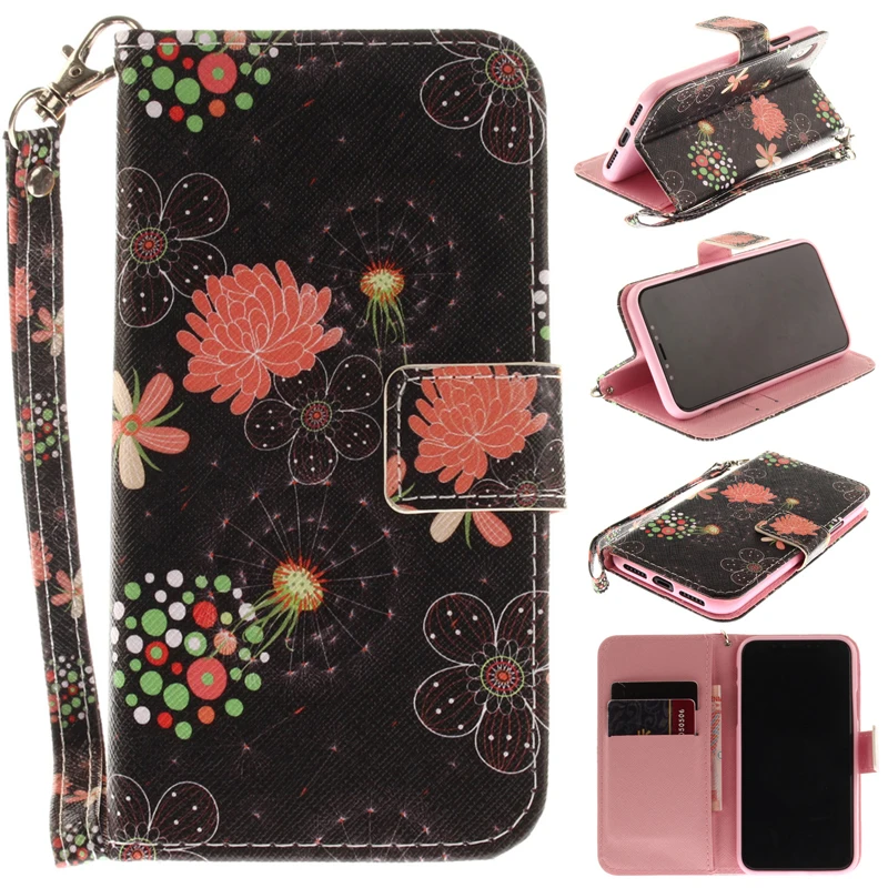 Black background red lotus Phone Case For IPhon5 5S 6S 7 8 x Puls Back Cover Flip Shell Wallet Stand |