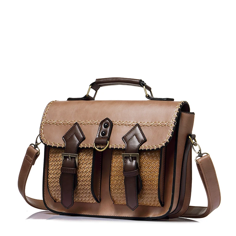 

Realer Brand design women's tote bag high quality satchels bag Vintage solid PU leather messenger bag
