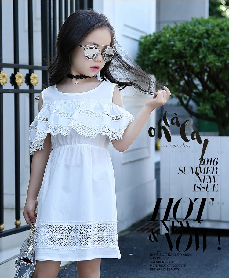 

Girls dress children's clothing summer strapless cotton hollow children's lace dress 4-12 years