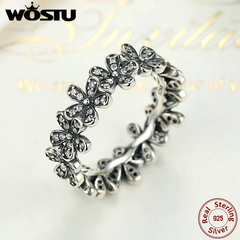 Высокое качество 925 пробы Серебряное ослепительное штабелируемое кольцо с ромашками для женщин роскошное Оригинальное ювелирное изделие подарок FB7122