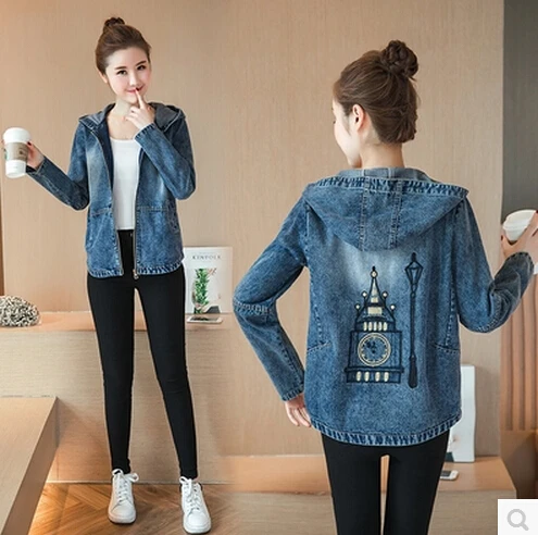 

Female Denim Jacket Ladies' Base Coat Spring Autumn Ladies Denim Jacket Nice Retro Long Sleeve Hooded Cowboy Jacket Casual