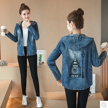 

Female Denim Jacket Ladies' Base Coat Spring Autumn Ladies Denim Jacket Nice Retro Long Sleeve Hooded Cowboy Jacket Casual