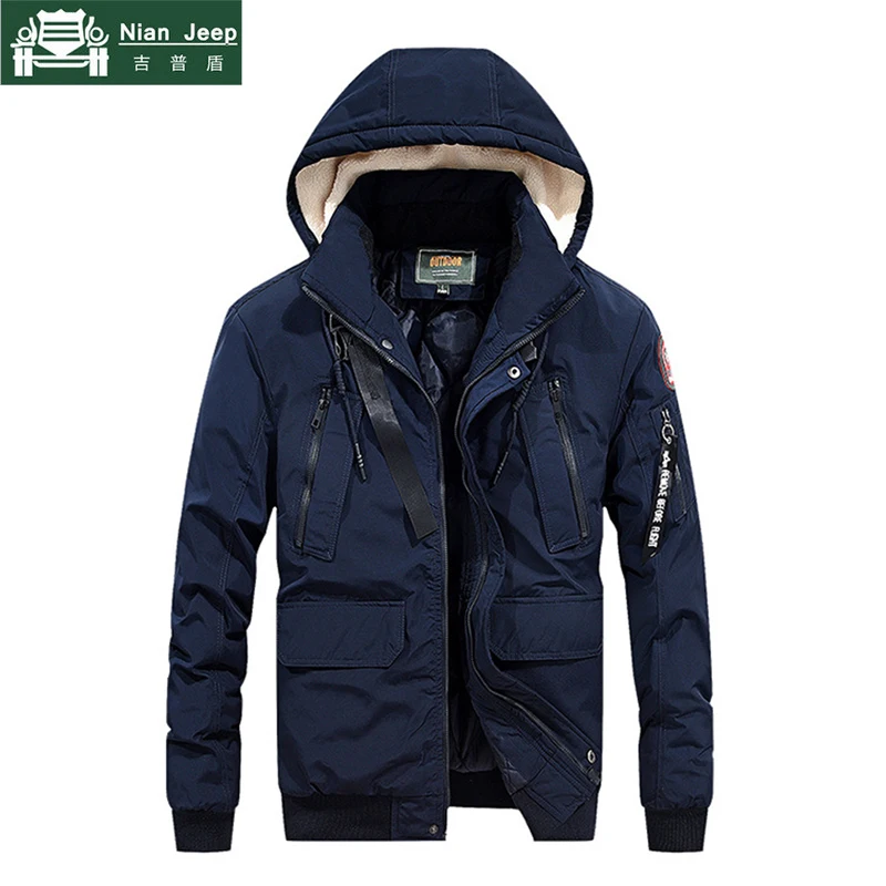 

New Fashion Winter Jacket Men Casual Hooded Wool Collar Pockets Coat Mens Thick Warm Windbreaker Parkas camperas hombre invierno